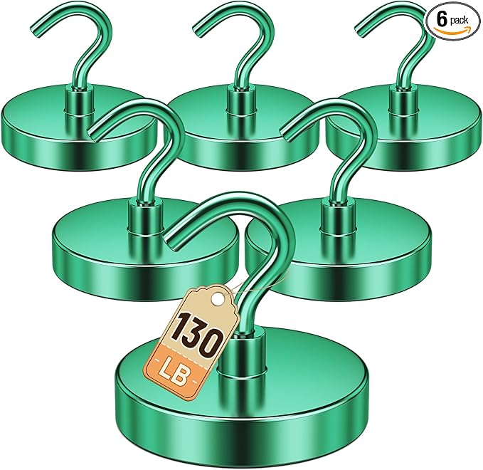 DURMATE Strong Magnetic Hooks for Cruise Cabins, Green Magnet Hooks Heavy Duty, Cruise Ship Essentials,130lbs Metal Magnetic Clips for Key Holder, Door Decorations, Tool Box Accessories, Locker