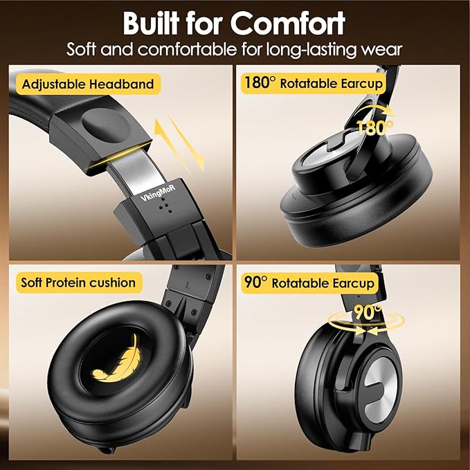 USB C Headphones Wired Over Ear with 50mm Drivers, Studio Monitor & Mixing DJ Headphones Professional with 6.35mm/3.5mm/Type-C Jack Over Ear Headsets for DJ Podcast Guitar AMP Piano Keyboard Recording