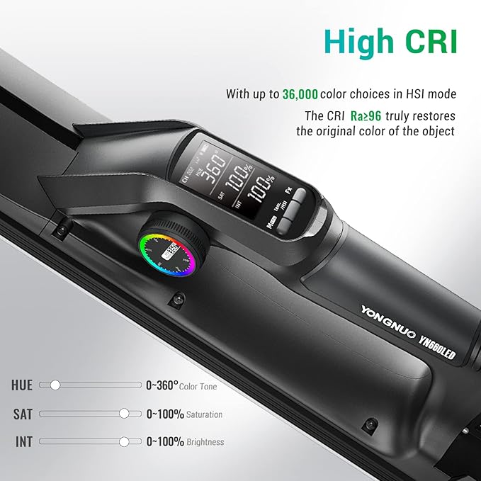 YONGNUO YN660LED LED Video Light, 45W Handheld Wand Light, RGB Full Color LED Tube Light, CRI96 2000K-9900K Adjustable, 31 Lighting Effect, for Photo YouTube Video Photography