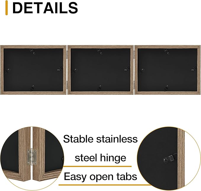 decorUhome Triple 7x5 Picture Frame Horizontal, Engineered Wood Trifold Photo Frame with Plexiglass for Tabletop Display, 7x5, Oak