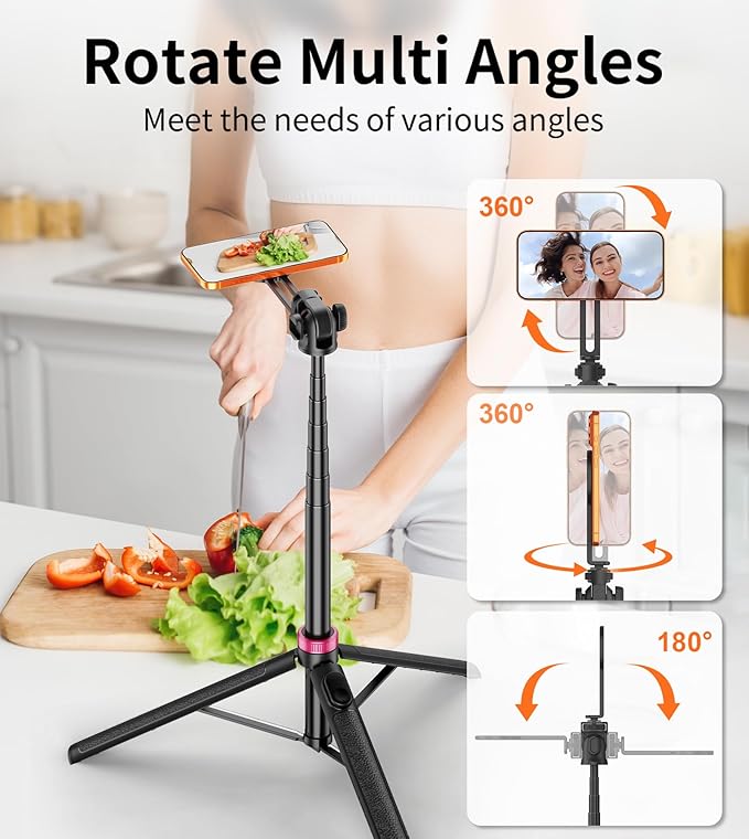 69" Magnetic Phone Tripod,Selfie Stick Monopod for Magsafe with Remote & Phone Holder,Portable Tripod for iPhone/Android,Portable Camera,Photo,Vlogging,Live Streaming,Travel
