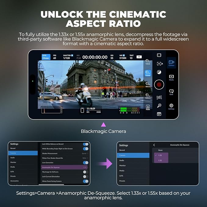 Freewell 1.55x Gold Anamorphic Lens Compatible with 17mm Mount iPhone, Samsung - Advanced Smartphone Lens for Wide Cinematic View, Golden Flares, and Enhanced Video Clarity