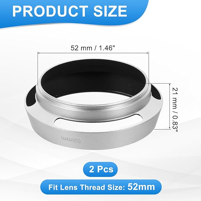 PATIKIL 2 Pcs 52mm Lens Hood, Universal Metal Hollow Curved Screw-in Vented Lens Hoods for Fujifilm for Pentax, Silver