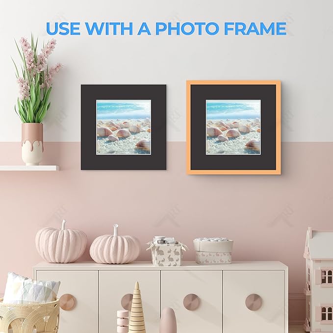Golden State Art, Acid-Free, Pack of 25, 12x12 Black Picture Mats Mattes with White Core Bevel Cut for 8x8 Photo + Backing + Bags
