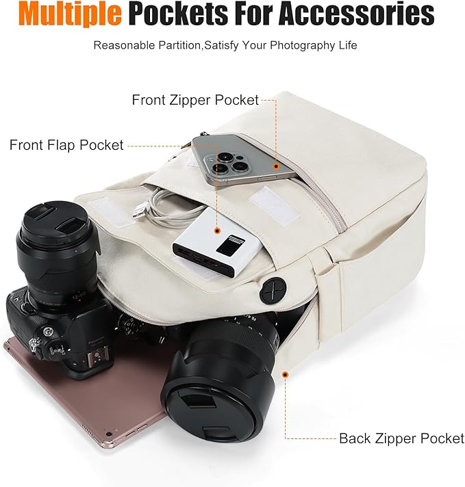 Cwatcun Camera Bag Crossbody Shoulder Messenger Camera Case, Lightweight DSLR/SLR/Mirrorless Photography Bag with Tripod Holder and Rain Cover for Canon, Nikon, Sony, Fuji Cameras, Lens Accessories