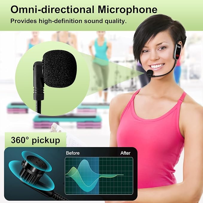 XIAOKOA Wireless Microphone Headset, UHF Head Mic Speaker System, Professional Voice Amplifier Headset Microphones, with LED Digital Display, for Teaching Fitness Instructor Tour Guide