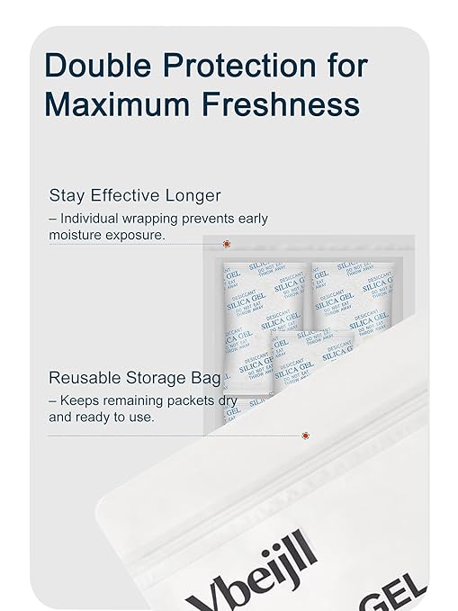 20 Gram (50 Pack) Color-Indicating Silica Gel Packets, Each 5 Pack Individually Sealed, Food Grade Desiccant - Rechargeable Moisture Absorbers for Food Storage, Electronics, 3D Filament & Safes