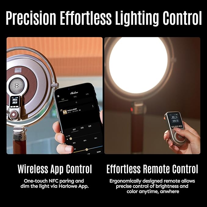 Harlowe Sol 40W LED Video Light Panel Studio and Travel Bi-Color Light Kit for Photography and Video Recording 9.5 inch Round Panel Light with Remote Control for Vloging, Podcast, Filming, Etc.
