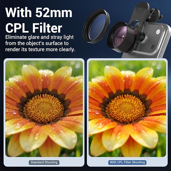 35X Macro Lens Kit for Smartphone with CPL Filter, HD Magnifier Photography Lens with Universal Lens Clip, Phone Camera Lens Attachment for iPhone 17/16/15/12/11 Samsung & Android Phone