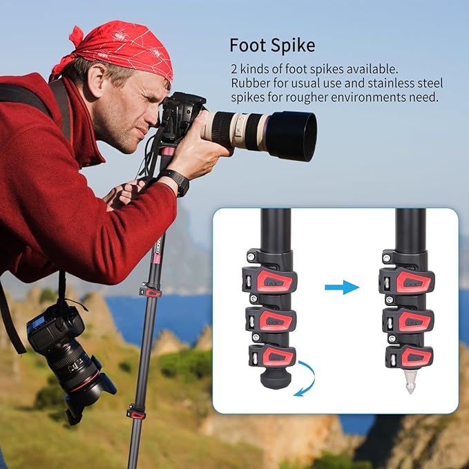 63in/160cm Camera Monopod INNOREL VM60A Aluminum Alloy Portable Compact Lightweight Travel Monopod with Fast Flip Lock for Canon Nikon Sony DSLR Camera Video Camcorder DV Photography Load 22lbs/10kg