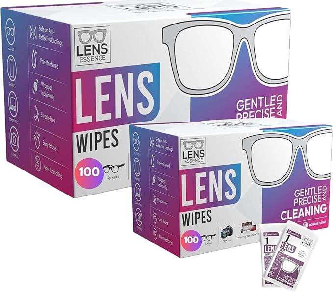 Eye Glasses Cleaner Wipes - Lens Wipes for Eyeglasses - Individually Wrapped Wipes - Multipurpose Cleaner for Cameras and Sunglasses, 200 Count