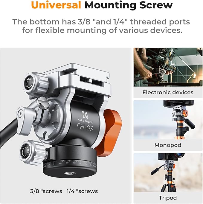 K&F CONCEPT Fluid Head, Silky-Smooth, Stable Tripod Fluid Head for pan and tilt,Arca Swiss-Compatible Fluid Head Mount, max Load 11 lbs/5kg FH-03