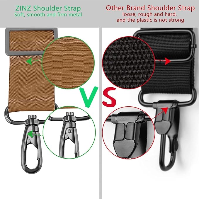 ZINZ 79 inch Shoulder Strap, Extra-thick Fixed Cushion Pad and Dual Clasps Universal Replacement Strap with Metal Swivel Hooks for Laptop Bags, Luggage Bags, Camera, Crossbody(Khaki)