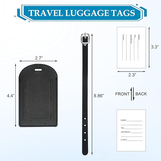 BlingKingdom 4 PCS Luggage Tags PU Leather Luggage Label Suitcase ID Tags for Travel Accessories (4 Colors)