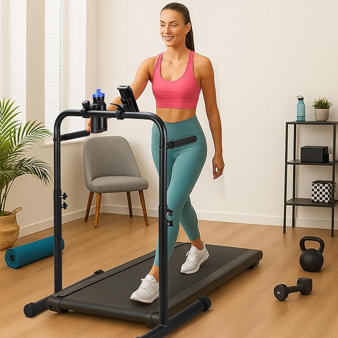 Leinuosen 24.4 Inch Handle Bar for Walking Pad Only with Cup and Phone Holder Stainless Steel Increase Height Walking Pad Handle Bar Adjustable Handrail Height from 38.58 to 47.24 Inch