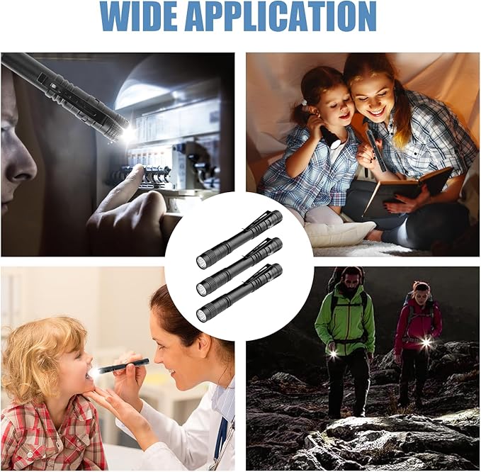 Mini Flashlight, AAA Small Pen Light with Clip, Portable 500lm Pocket Pen Flashlight for Inspection Repair Outdoor Emergency (3 Pack, Black, 5.1")