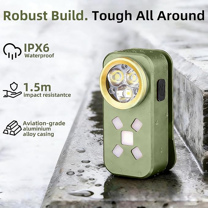 Rechargeable EDC Flashlight, Mini LED Flashights, 500 Lumens Portable Clip EDC Light, Pocket Flashlights, Magnetic Small Keychain Flashlight for Signaling, Camping, Emergency (Green)