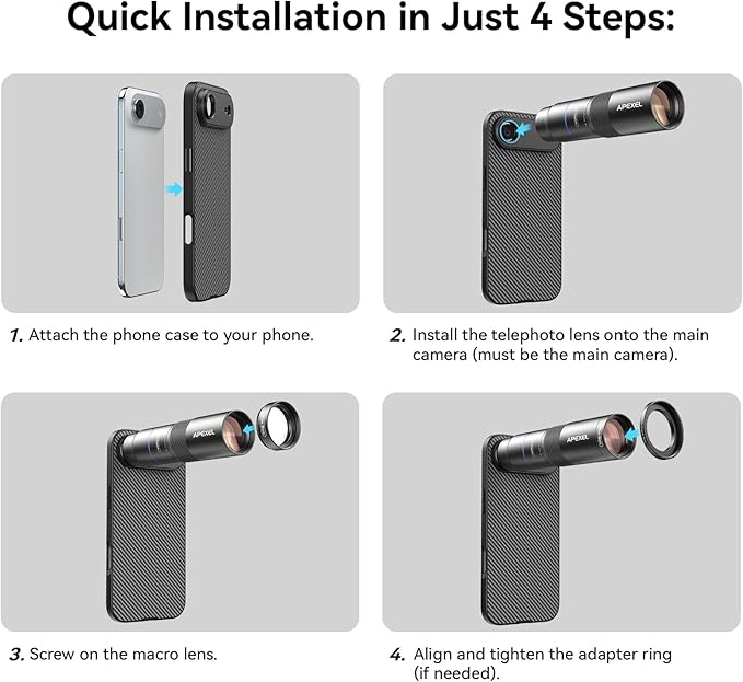 APEXEL 10X Tele-Macro Pro Dual Lens 2-in-1, Portable Clip-On Telephoto Macro Lens for Air Phone, Pro Photography for Travel, Concert, Exploration