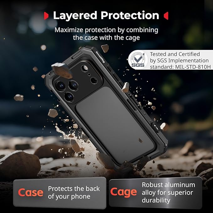 SMALLRIG Mobile Video Cage for iPhone 17 Pro, Case with T-Mount Lens Backplate and 17mm Threaded Lens Backplate, TPU Soft Frame, Aluminium Phone Rig for Videography Recording Vlog, Basic Edition-5545