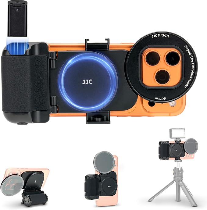 67mm Magnetic Phone Lens Filter Mount with Phone Camera Grip Kit Accessories for iPhone 17 Air 16 15 Pro Max,Filter Adapter Set w Cold Shoe & 1/4'' Hole Pull-Out to Fit Pro Max Plus(No Filters Include