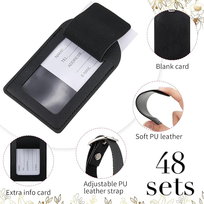 Amylove 48 Sets Leather Luggage Tags Bulk Wedding Favors Luggage Tags for Guests Bridal Gifts Wedding Bridal Shower Gift PU Leather with Name ID Card Tag for Guests