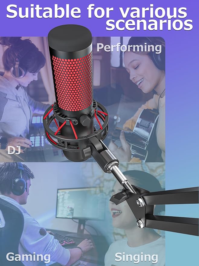 M05 Boom Arm, 360° Rotatable Microphone Stand with Desk Mount (QuadCast dapter (black))