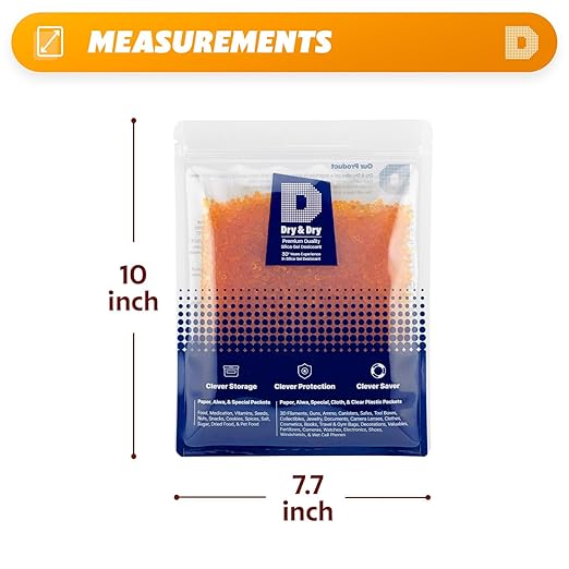 Dry & Dry [1.2 LBS] Premium Orange Indicating Silica Gel Desiccant Beads(Industry Standard 3-5 mm) - Rechargeable Silica Gel Beads(1.2 LBS)
