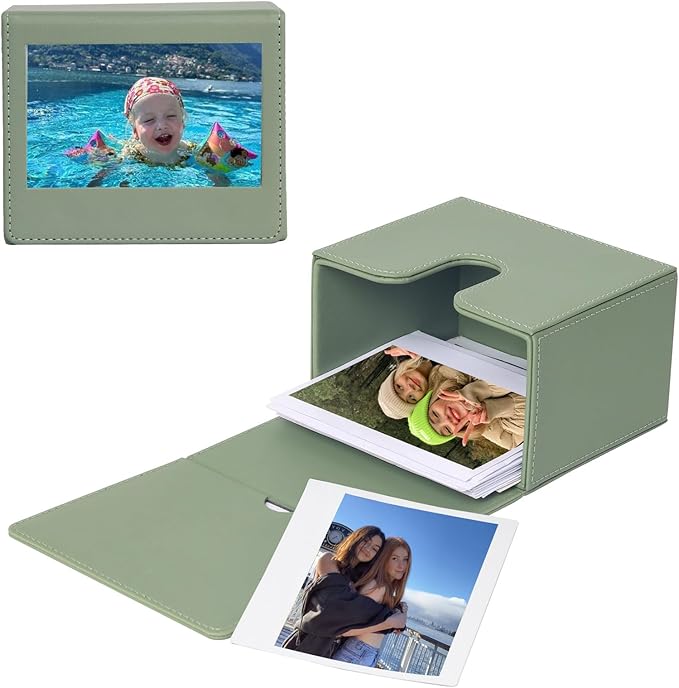 CAIYOULE Picture Holder Case for Fujifilm Instax Wide/EVO/Wide 400/300/210/Polaroid I-Type/Now/OneStep/GO Instant Camera Films, Photo Storage Box with Photo Pouch Can Hold 50+ Films, Green