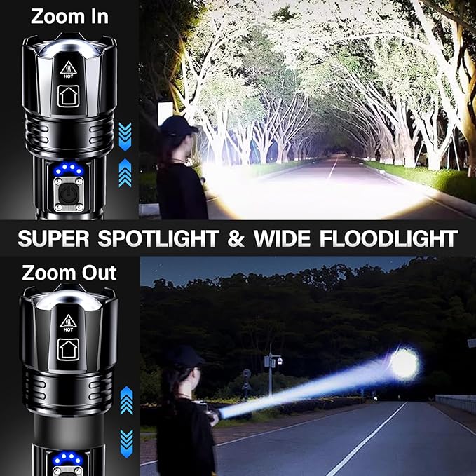 AKNEAR Rechargeable LED Flashlight 99000 High Lumens, Super Bright Flashlights with Zoomable & USB C Rechargeable & 5 Light Mode & IPX-7 Waterproof, Powerful Flash Light for Home, Hiking, Camping
