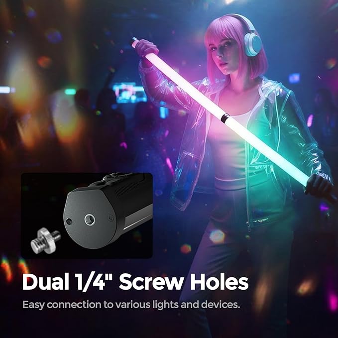 PHOTOOLEX RGB Tube Light, 5200mAh Magnetic Handheld Light Stick, 360°Full Color LED Video Lighting Wand, 2500K-9900K, 21 Scenes, CRI 96+, for Studio Photography Vlog Recording Streaming