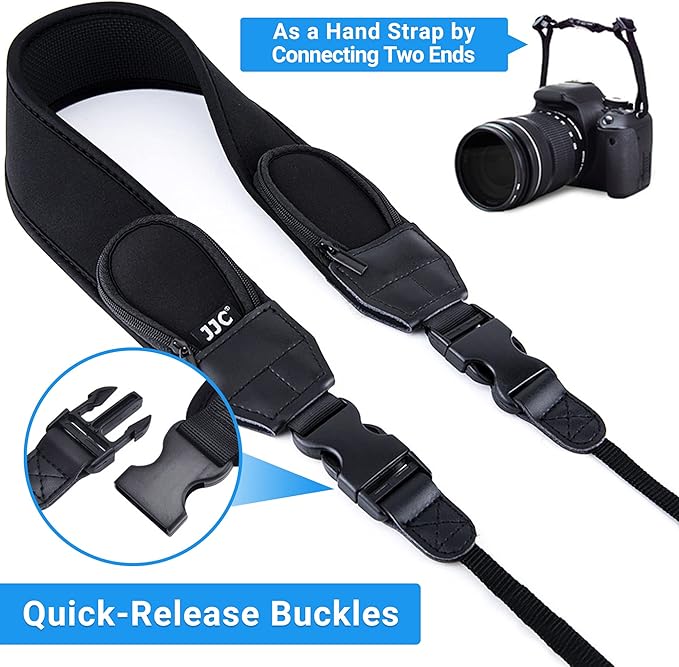 DSLR Camera Neck Strap, Soft Neoprene Shoulder Belt for Canon EOS R5 R6 5D Mark IV 6D Mark II SL3 SL2 T8i T7 T7i 90D 80D Nikon D6 D5 DF D850 D810 D780 D7500 D5600 D3500 with Zipped Pockets