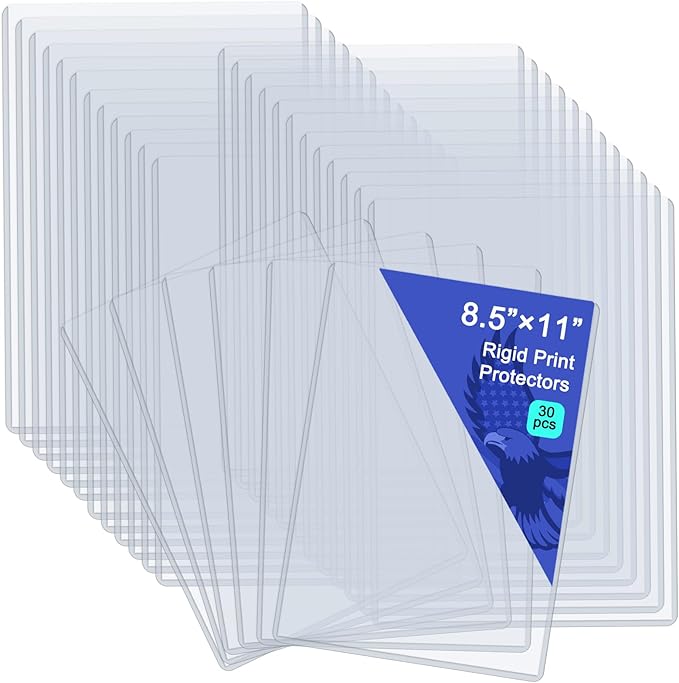 Rainmae 30 Pack 8.5" x 11" Rigid Waterproof Print Protectors, Clear Hard Plastic Page Sheet Sleeves for Paper Documents and Photos