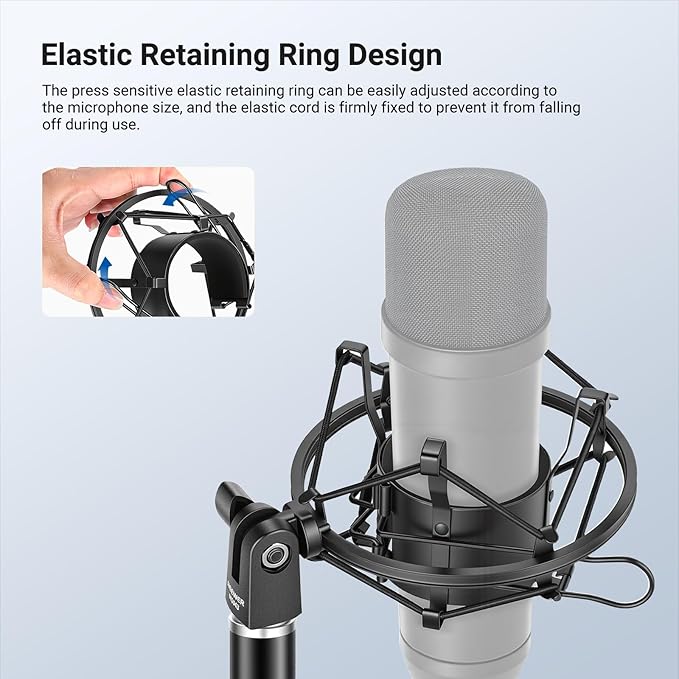 NEEWER Microphone Shock Mount, Mic Holder for Stand & Boom Arm with Elastic Ropes & 3/8" to 5/8" Screw Adapter, Fits Mics of 2.4" to 2.6" (60 to 65mm) Diameter, MS043