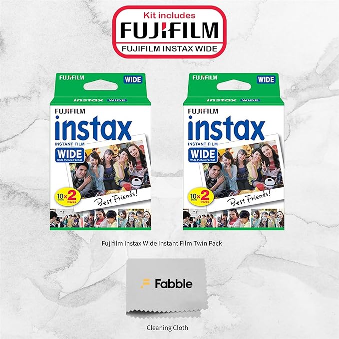 Fujifilm Wide Instant Film Twin Pack X2 (40 Sheets) + Camera and Lens Cleaning Cloth