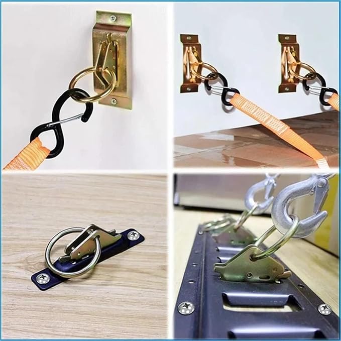 Cargo Steel E-Ring Tie Down Hooks 4PCS E Track Cargo Anchors - Heavy Duty Tie Down Hooks (Truck/Trailer) for E-Track Rail/Single System