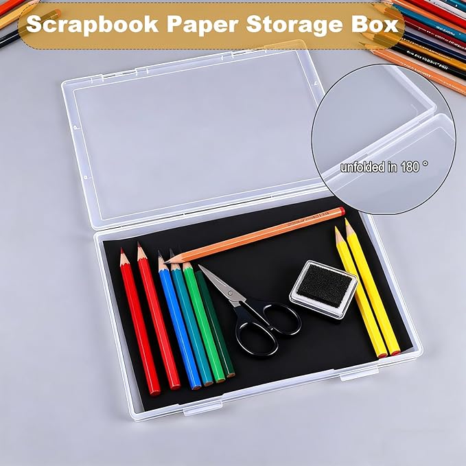 GonGieie 4 Pack Photo Storage Box, Photo Storage Containers Fits 8" X 10" Photo, Plastic Scrapbook Papers Storage for Protecting Scrapbooks, Card, Photos, Crafts, Office Supplies, A4 Files