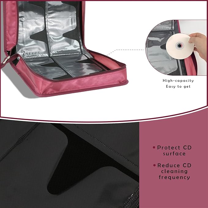DVD Case CD Storage,256 Capacity CD Cases Holder DVD Storage Case Holders CD DVD Disc Case Storage Wallet Binder for Car Home Office Travel (256 Red)