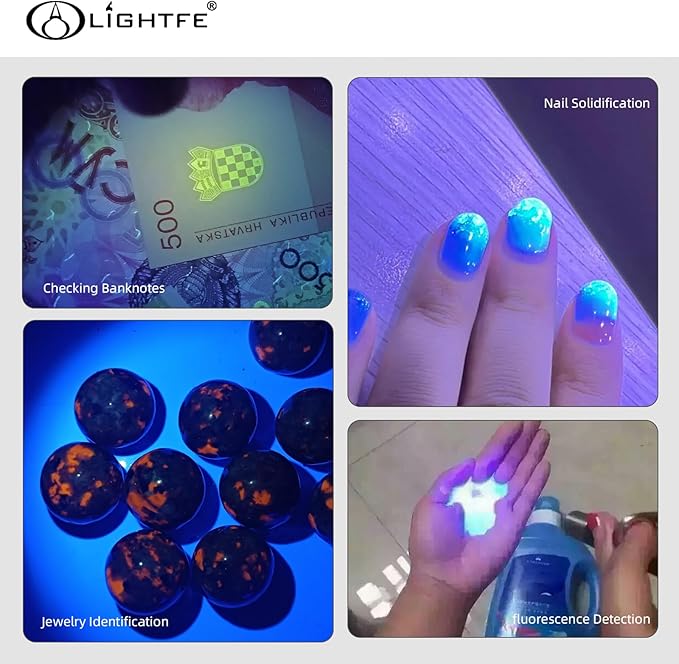 LIGHTFE UV MINI 01D Blacklight Flashlight 365nm Keychain lamp, Suitable for pet Urine Stains, Stains, Minerals, Fluorescent Agent Detection, and Currency Art Identification, etc