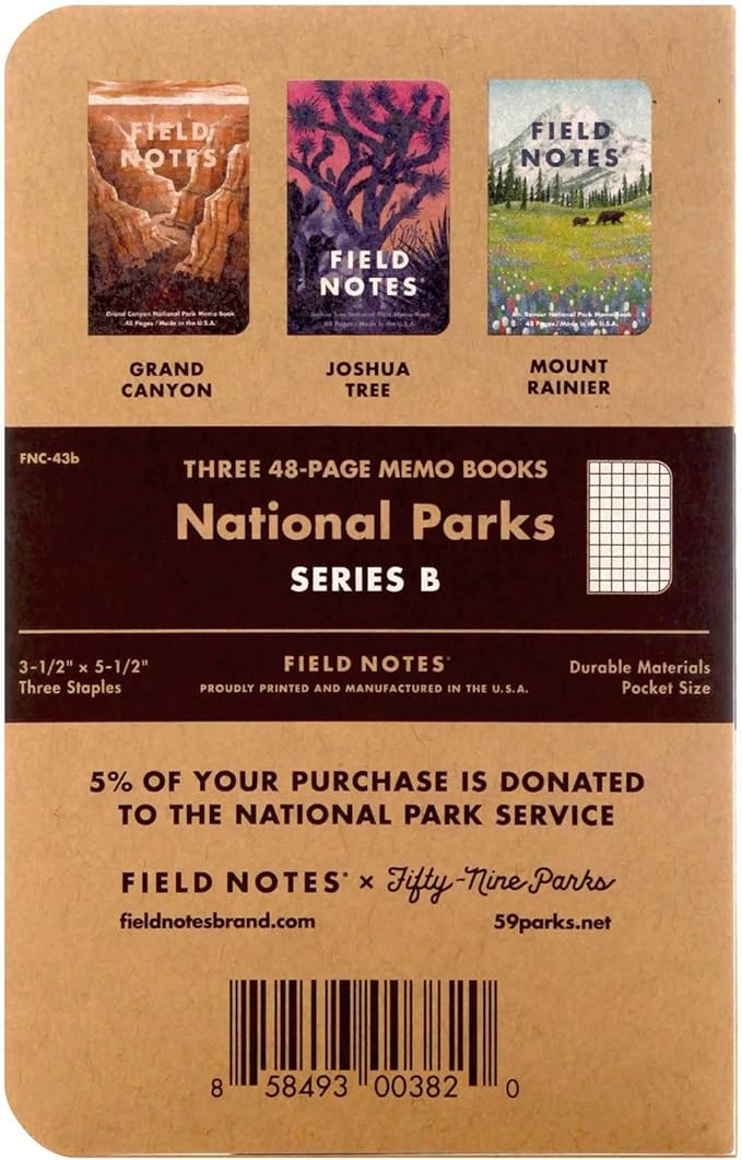 Field Notes: National Parks Series (Series B - Grand Canyon, Joshua Tree, Mount Rainier) - Graph Paper Memo Book 3-Pack - 3.5 x 5.5 Inch