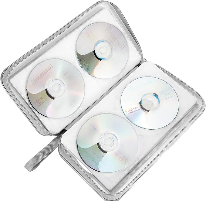 Siveit CD Case, DVD Case Holder 96 Capacity Hard Plastic CD DVD Disc Cases Storage Binder Wallet for Car Home Office Travel (White)