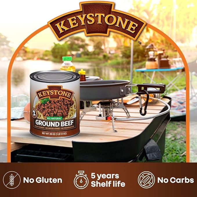 Keystone Meats All Natural Heat and Serve 5 Can Variety Pack (Beef, Chicken, Pork, Turkey, Ground Beef) Fully Cooked, Ready to Eat Canned Meat for Everyday Meals, Emergency, Camping, Pantry Staple 5 Years Shelf Life 28oz Each Made in USA