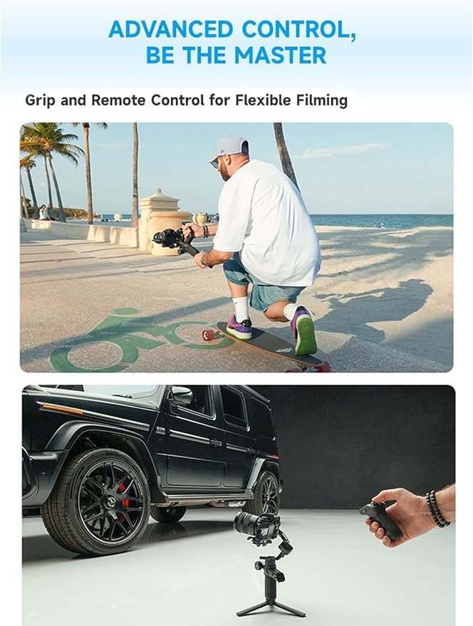 FeiyuTech SCORP Mini 3 Pro Camera Gimbal Stabilizer with AI Tracking, 2KG Payload, Detachable Remote Handle, 3-Axis All in One Handheld Gimbal for Sony/Canon/Nikon/Panasonic/Gopro/Smartphone