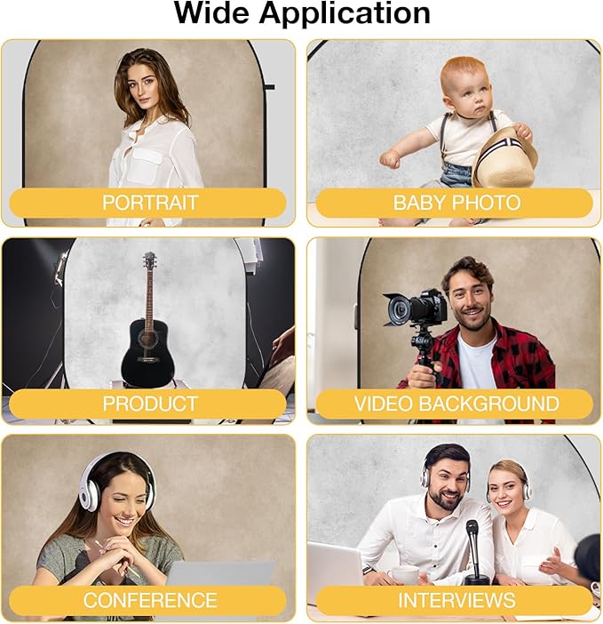 Kate Collapsible Backdrop Pop up Photo Backdrops Foldable Background Portable for Headshot,Portrait Photography,Video,5x6.5ft,Beige/Grey