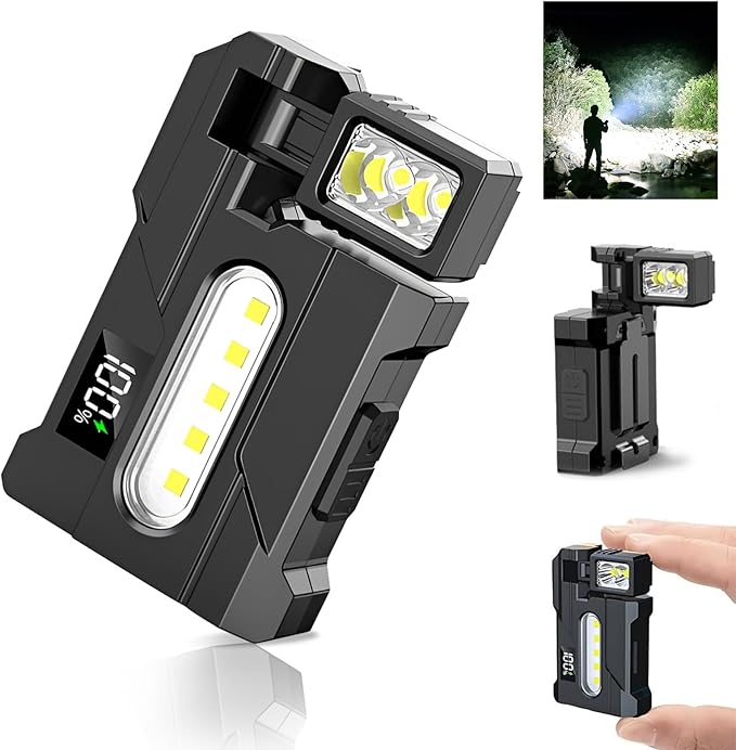 G5 EDC Flashlight – 400 Lumens Super Bright Rechargeable Mini Light with 270°Rotatable Magnet, 3 Modes Dual Light, 1200mAh Portable Flat Pocket Flashlights for Outdoor Camping Daily Carry (1Pcs)