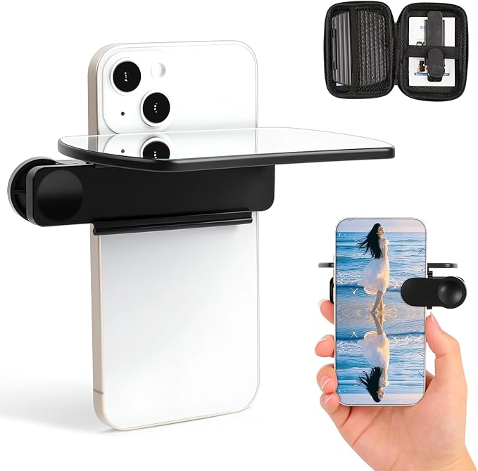 Weseecase Mirror Reflection Clip, Adjustable Mirror Effect Lens, Camera Mirror-Reflection Clip Kit for All Smartphone, Easy HD Glass-Mirror Clip-on Design for Travel & Selfie Photography (Black)