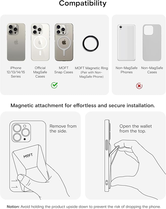 MOFT MagSafe Wallet for iPhone 15/14/13/12 Series, Strong Magnetic Phone Card Holder Fit 2 Cards & 3 Viewing Angles & Stain-Resistant Vegan Leather Phone Stand, Seafoam