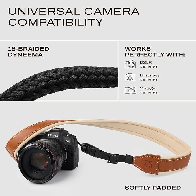 C Coiro Classic Leather Camera Strap with Quick Release, Sling Neck DSLR SLR Camera Shoulder Strap for Photographers