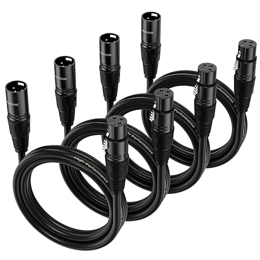 XLR Cable 10 Ft 4 Packs,Microphone Cables,Premium Balanced Microphone Mic Speaker Cable with 3-Pin XLR Male to Female DMX Cable,Black