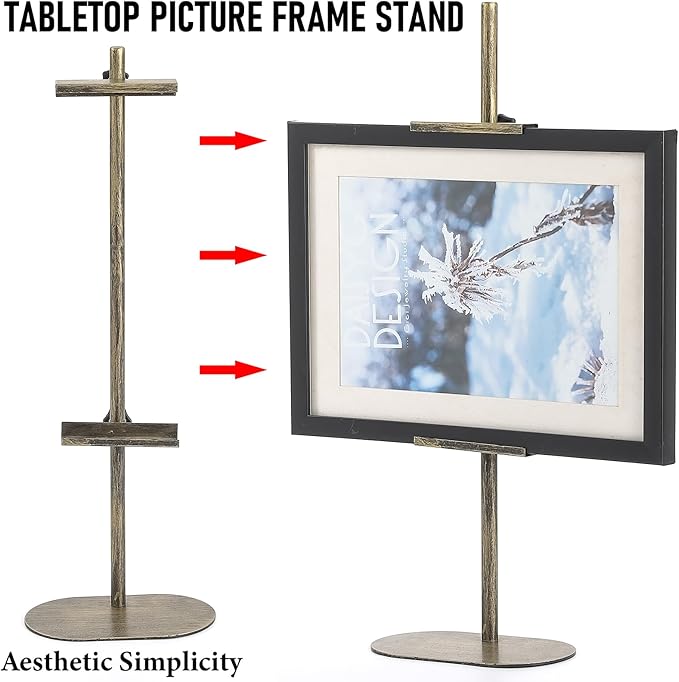 Adjustable Easel Stand for Sign, Metal Heavy Duty Picture Easels for Display, Tabletop Easel Stand for Picture Frames up to 28", Antique Gold Easel Stands with Base for Art Paintings Photos