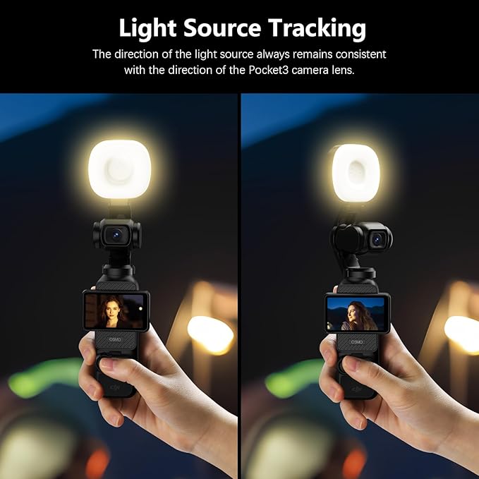 AMAZEAR LED Light for DJI OSMO Pocket 3 Accessories, Auto-Follow Gimbal Selfie Vlog Video Auxiliary Fill Lighting, CRI≥95, 3-Color Temp 2500-5600K Brightness Adjustable, 500mAh 1.6W USB-C